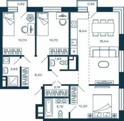 ЖК «М_5», планировка 3-комнатной квартиры, 79.64 м²