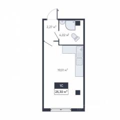 ЖК «Ромашки», планировка студии, 25.00 м²