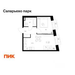 ЖК «Саларьево парк», планировка 1-комнатной квартиры, 34.90 м²