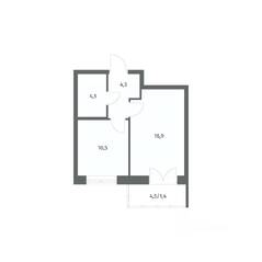 ЖК «NEWПИТЕР», планировка 1-комнатной квартиры, 37.21 м²