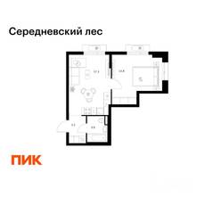 ЖК «Середневский лес», планировка 1-комнатной квартиры, 38.80 м²
