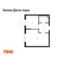 ЖК «Белая Дача парк», планировка 1-комнатной квартиры, 44.40 м²