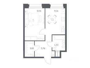 Апарт-комплекс «Тропарево парк», планировка 1-комнатной квартиры, 37.51 м²