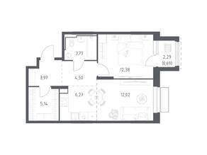 ЖК «Долина Яузы», планировка 1-комнатной квартиры, 48.76 м²