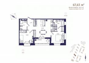 ЖК «Ranta Residence», планировка 2-комнатной квартиры, 67.63 м²
