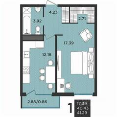 МЖК «Новокасимово», планировка 1-комнатной квартиры, 41.10 м²
