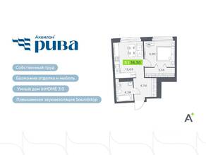 ЖК «Аквилон RIVA», планировка 2-комнатной квартиры, 36.30 м²