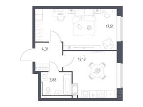 ЖК «Томилино Парк», планировка 1-комнатной квартиры, 37.60 м²