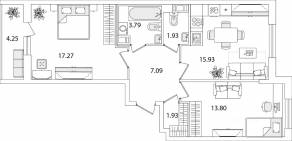 ЖК «Кинопарк», планировка 2-комнатной квартиры, 63.87 м²