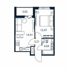 ЖК «Полис ЛАВрики», планировка 1-комнатной квартиры, 33.70 м²