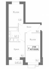 МЖК «Новое Замитино», планировка 2-комнатной квартиры, 52.00 м²