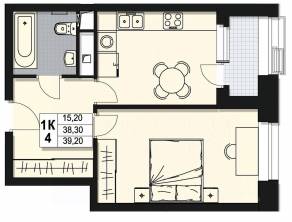 ЖК «Атлантис», планировка 1-комнатной квартиры, 38.30 м²