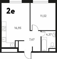 ЖК «Южное Пушкино», планировка 2-комнатной квартиры, 40.60 м²
