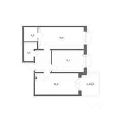 ЖК «Парусная 1», планировка 2-комнатной квартиры, 67.00 м²