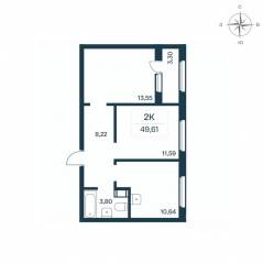 ЖК «Расцветай в Янино», планировка 2-комнатной квартиры, 49.20 м²