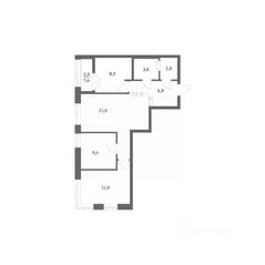 ЖК «NEWПИТЕР», планировка 3-комнатной квартиры, 66.97 м²
