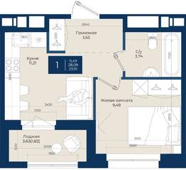 ЖК «Новатория», планировка 1-комнатной квартиры, 29.91 м²