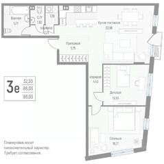 МЖК «Эльйон», планировка 3-комнатной квартиры, 89.00 м²