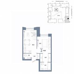 ЖК «Страна.Заречная», планировка 2-комнатной квартиры, 40.80 м²