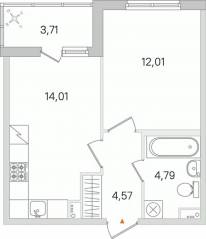 ЖК «Ясно. Янино», планировка 1-комнатной квартиры, 37.24 м²