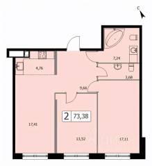 ЖК «Self», планировка 2-комнатной квартиры, 73.60 м²