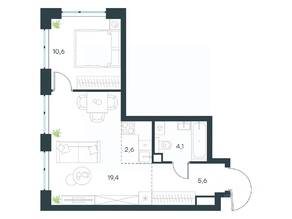 ЖК «Level Мичуринский», планировка 2-комнатной квартиры, 42.30 м²