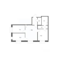 ЖК «Парусная 1», планировка 3-комнатной квартиры, 71.70 м²