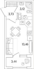 ЖК «Гранат», планировка студии, 21.03 м²