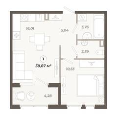ЖК «Знатный», планировка 1-комнатной квартиры, 39.87 м²