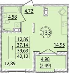 МЖК «Образцовый квартал 15», планировка 1-комнатной квартиры, 37.14 м²