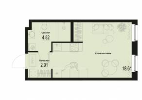 ЖК «ID Murino III», планировка студии, 26.34 м²