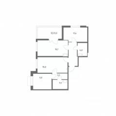 ЖК «Парусная 1», планировка 3-комнатной квартиры, 74.80 м²