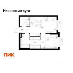 ЖК «Ильинские луга», планировка 1-комнатной квартиры, 38.80 м²