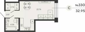 ЖК «Bashni Element», планировка студии, 32.95 м²
