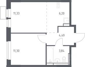 ЖК «Новое Видное», планировка 1-комнатной квартиры, 36.50 м²