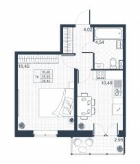 ЖК «Ново-Антропшино», планировка 1-комнатной квартиры, 36.33 м²