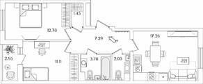 ЖК «Кинопарк», планировка 2-комнатной квартиры, 57.22 м²