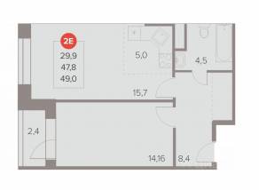 ЖК «Отлично», планировка 2-комнатной квартиры, 49.00 м²