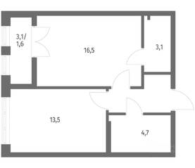ЖК «NEWПИТЕР», планировка 1-комнатной квартиры, 43.50 м²