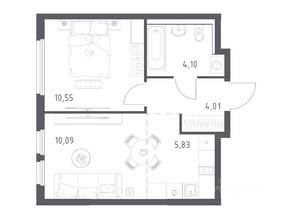 ЖК «Пригород Лесное», планировка 1-комнатной квартиры, 34.58 м²