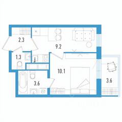 ЖК «Aerocity 3», планировка 1-комнатной квартиры, 27.60 м²