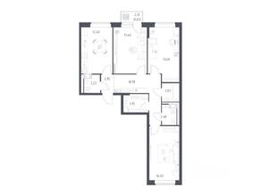 ЖК «Томилино Парк», планировка 3-комнатной квартиры, 77.90 м²