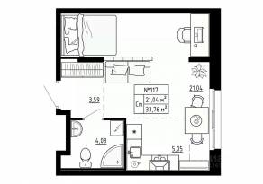 МЖК «Аннино Сити», планировка 1-комнатной квартиры, 33.76 м²