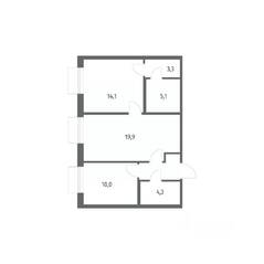 ЖК «Парусная 1», планировка 2-комнатной квартиры, 60.40 м²