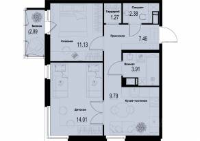 ЖК «ID Murino III», планировка 2-комнатной квартиры, 50.82 м²