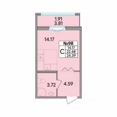 ЖК «Рождественский квартал», планировка студии, 24.39 м²