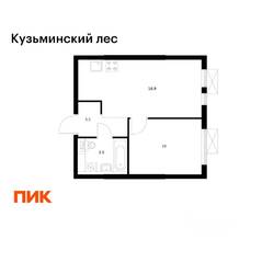 ЖК «Кузьминский лес», планировка 1-комнатной квартиры, 33.60 м²