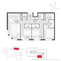 ЖК «Татарская 35», планировка 3-комнатной квартиры, 105.80 м²