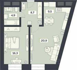 ЖК «Лайм», планировка 1-комнатной квартиры, 60.30 м²