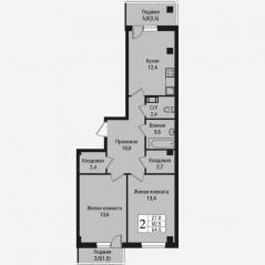 ЖК «Южная заря», планировка 2-комнатной квартиры, 68.50 м²